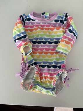 Ruffle Butts Rainbow Scallop Long-Sleeve Swimsuit